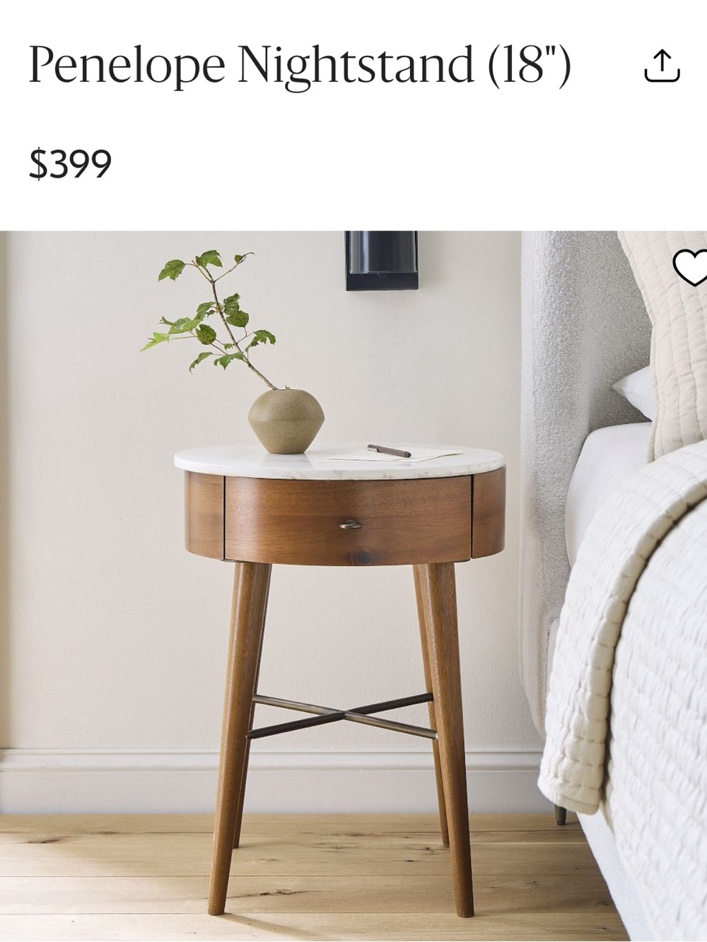 West Elm Penelope Round Nightstand in Brown with White Top